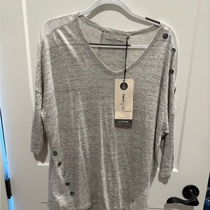Neon Buddha Light Gray Button-Accent   Top